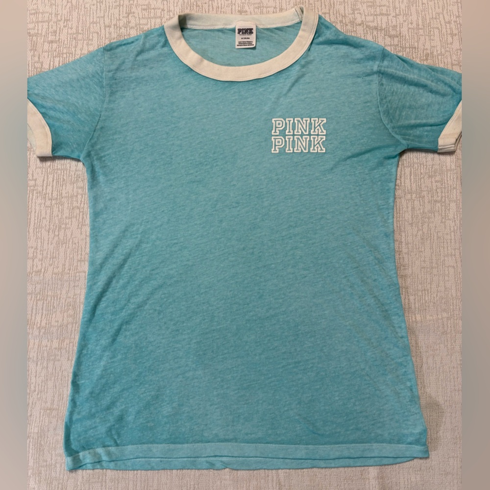 PINK Victoria's Secret Aqua Tee with White Trim Women’s Medium